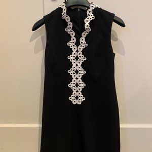 High Neckline Black Dress with White Piping